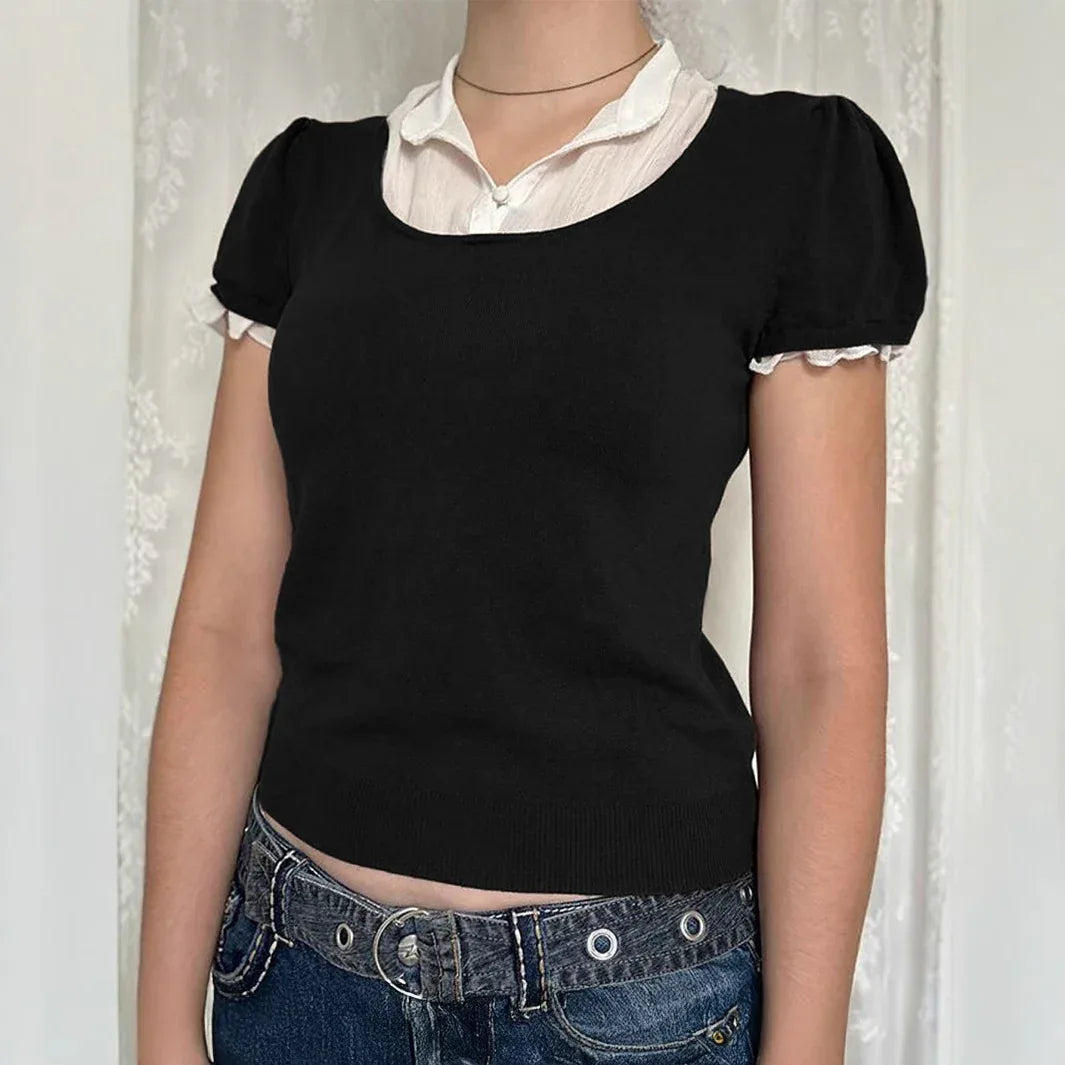 European And American Y2g Hot Girl Style Solid Color Vest Short Sleeve Women's Sweater - Gizmo Galaxy