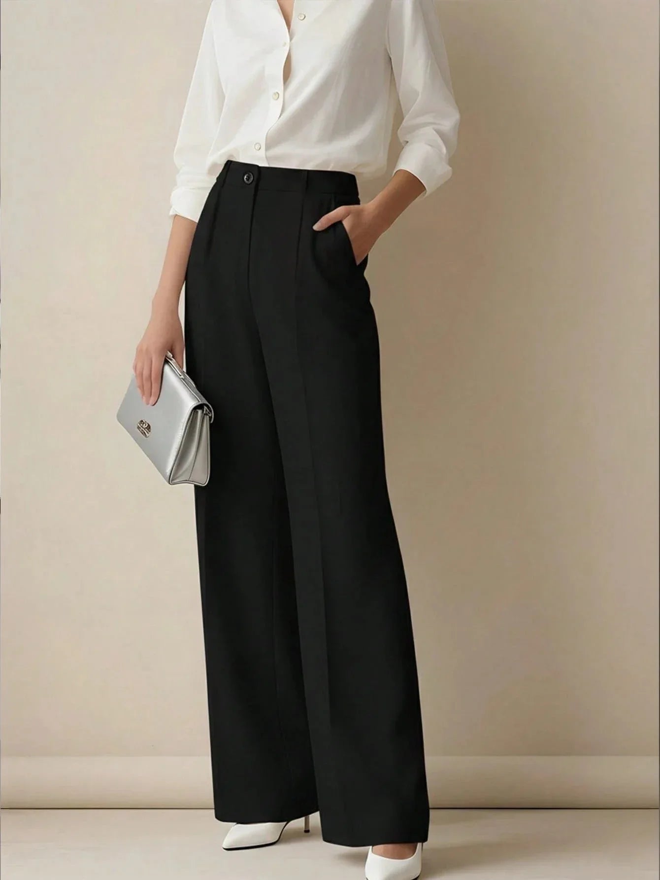 White High-waisted Loose Straight-leg Casual Pants - Gizmo Galaxy