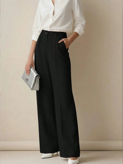 White High-waisted Loose Straight-leg Casual Pants - Gizmo Galaxy