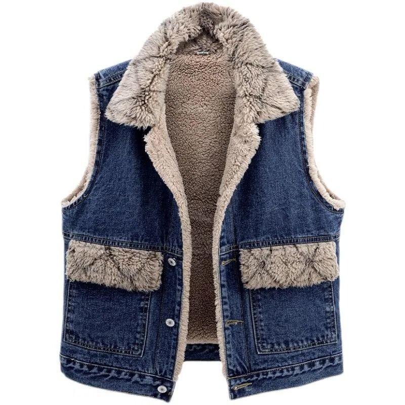 Lamb Wool Denim Cotton-padded Waistcoat Women - Gizmo Galaxy