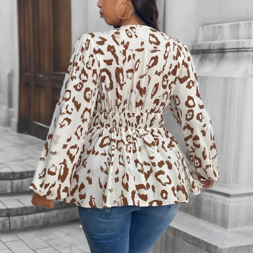 Leopard Print V-neck Long Sleeve Shirt - Gizmo Galaxy