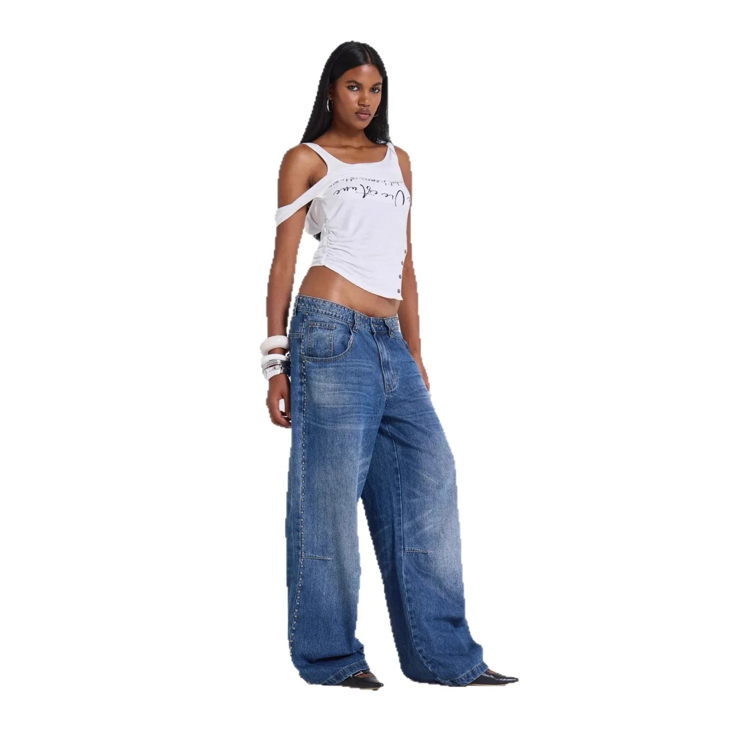 Women's Multi-beaded Loose Cool Jeans Women's - Gizmo Galaxy