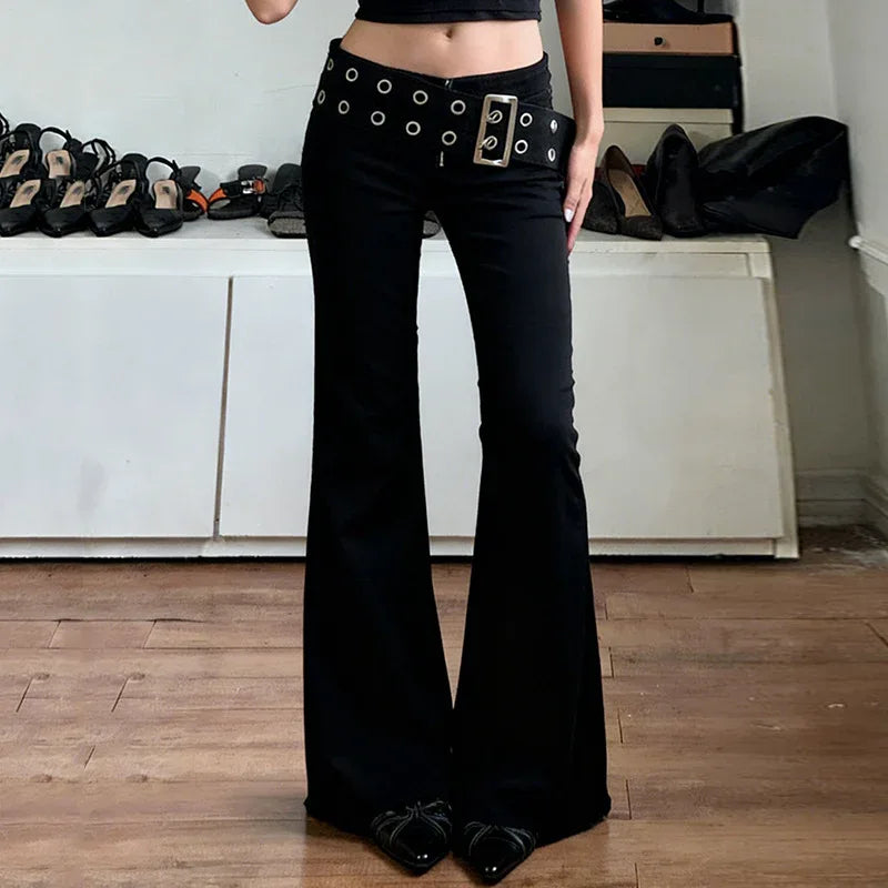 Women's Casual Slim-fit Low-rise Figure-flattering Flared Pants - Gizmo Galaxy