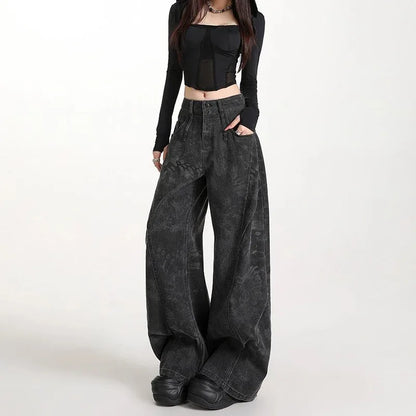 Women's Plus-Size Printed Pleated Straight-Leg Floor-Length Wide-Leg Pants - Gizmo Galaxy