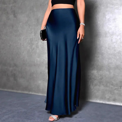Women's High Waist Solid Color Extra Long Satin Mermaid Skirt - Gizmo Galaxy
