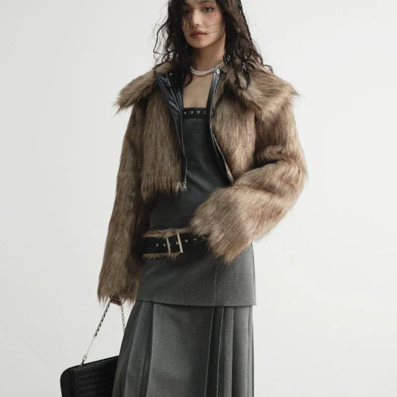 Wild Loose Feeling Fur Reverse Leather Jacket Short Coat - Gizmo Galaxy