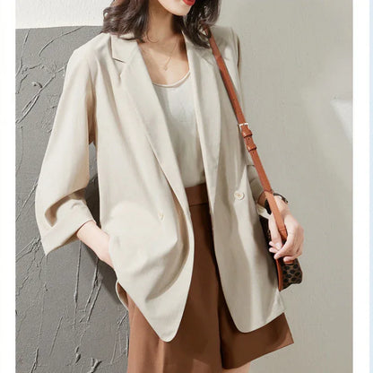 Thin Style In Beige Sun-proof All-matching Loose Breathable Suit Top - Gizmo Galaxy
