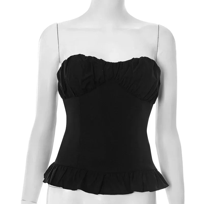 European And American Tube Top Backless Ruffled Sexy T-shirt - Gizmo Galaxy