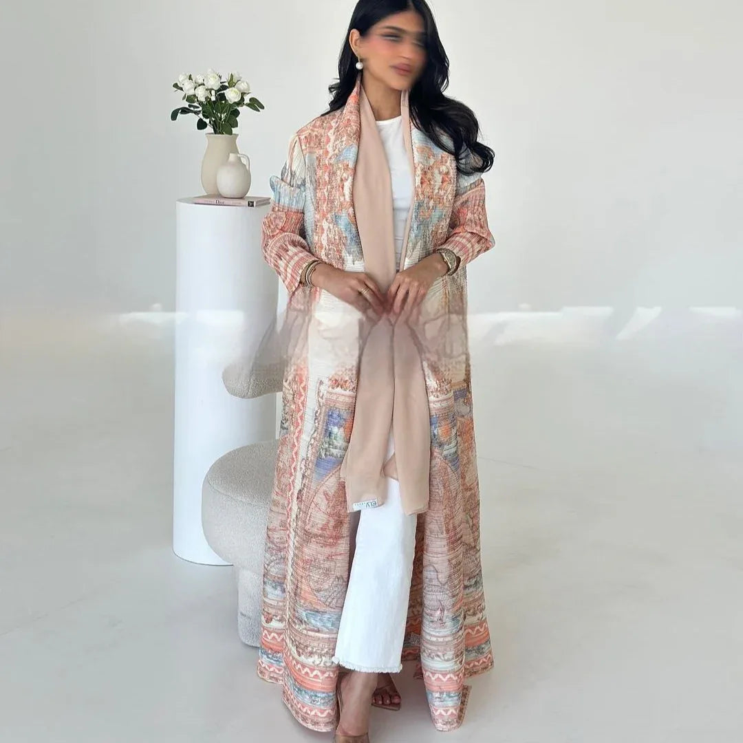 Pleated Trench Djellaba Hot-selling Printed Shawl Cardigan Ethnic Style Cloak Coat - Gizmo Galaxy