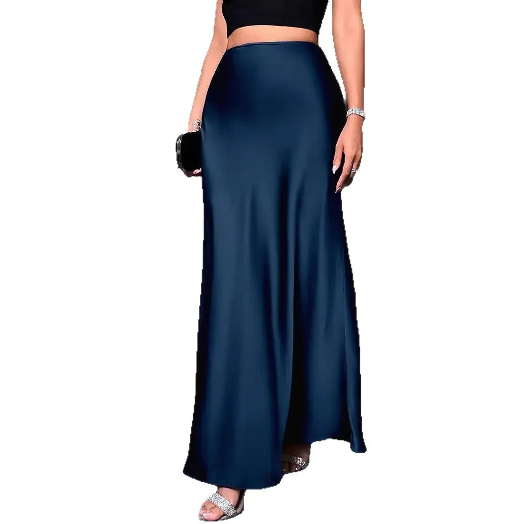 Women's High Waist Solid Color Extra Long Satin Mermaid Skirt - Gizmo Galaxy