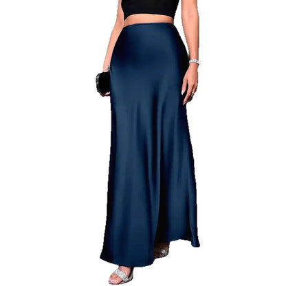 Women's High Waist Solid Color Extra Long Satin Mermaid Skirt - Gizmo Galaxy