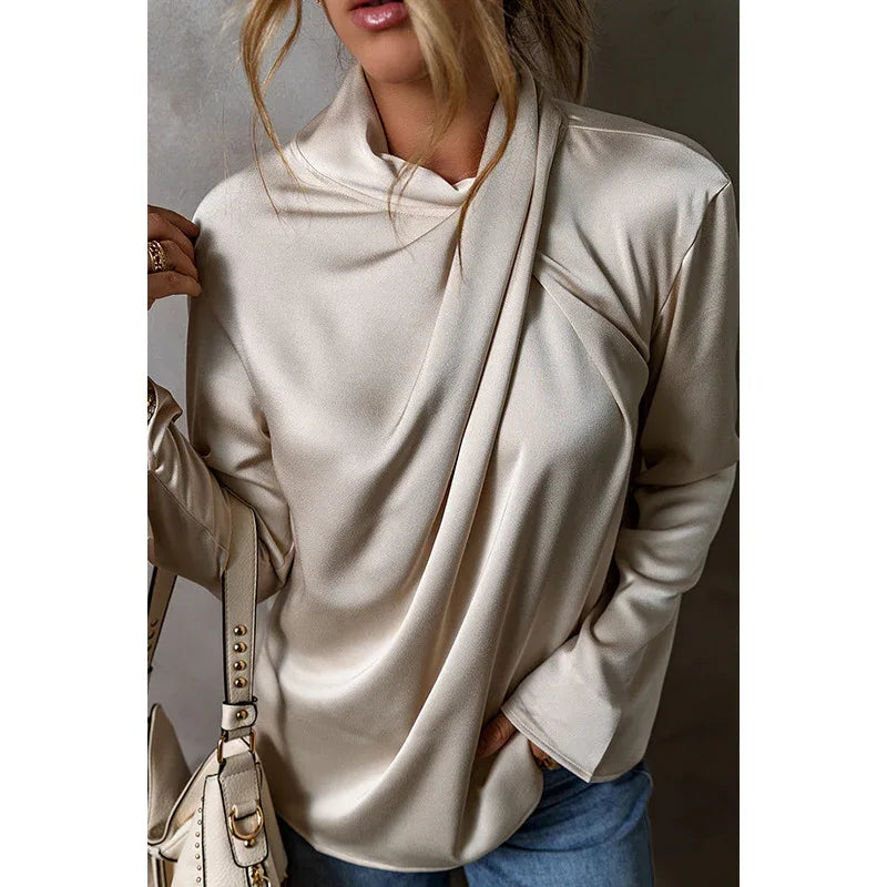 Women's Solid Color Satin Chiffon Blouse - Gizmo Galaxy
