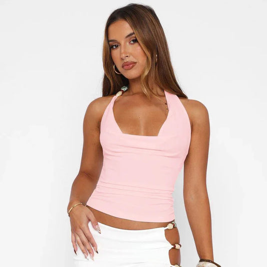 Pure Color Halter Lace-up Vest T-shirt Top - Gizmo Galaxy