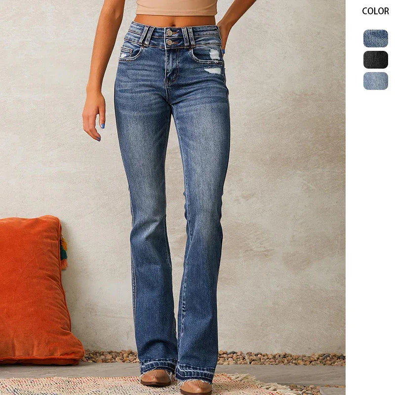 Women's Casual Versatile Ripped Washed Jeans - Gizmo Galaxy