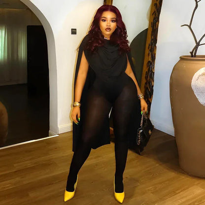 Solid Color Casual Slim-fitting Patchwork Long Sleeve Open Arm Mesh Long Conjoined Trousers - Gizmo Galaxy