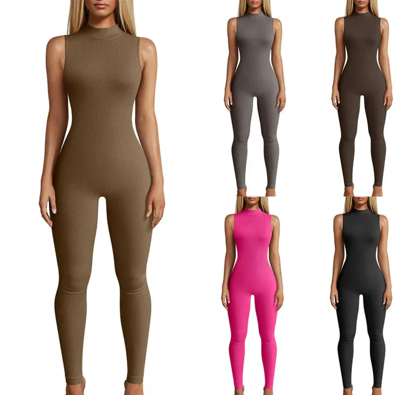 European And American Style Women Yoga Slim Rib Sleeveless Sports Jumpsuit - Gizmo Galaxy