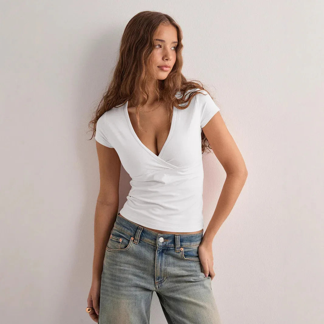 Spring And Summer Solid Color Slim Short Sleeve T-shirt Top Women's Clothing - Gizmo Galaxy