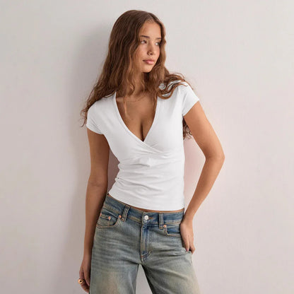 Spring And Summer Solid Color Slim Short Sleeve T-shirt Top Women's Clothing - Gizmo Galaxy