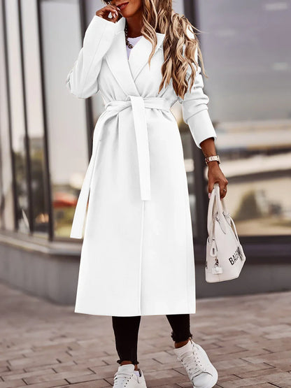 Autumn And Winter Simplicity Long Sleeve V-neck Lace Up Woolen Coat Top Women - Gizmo Galaxy