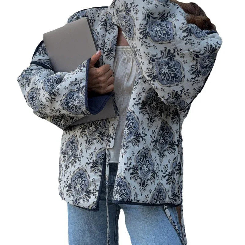 Women's Printed Lace-up Jacket Coat - Gizmo Galaxy