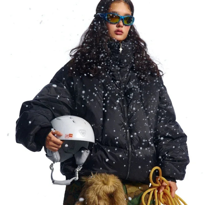 Winter New White Duck Down American Black Stand-up Collar Bread Coat - Gizmo Galaxy