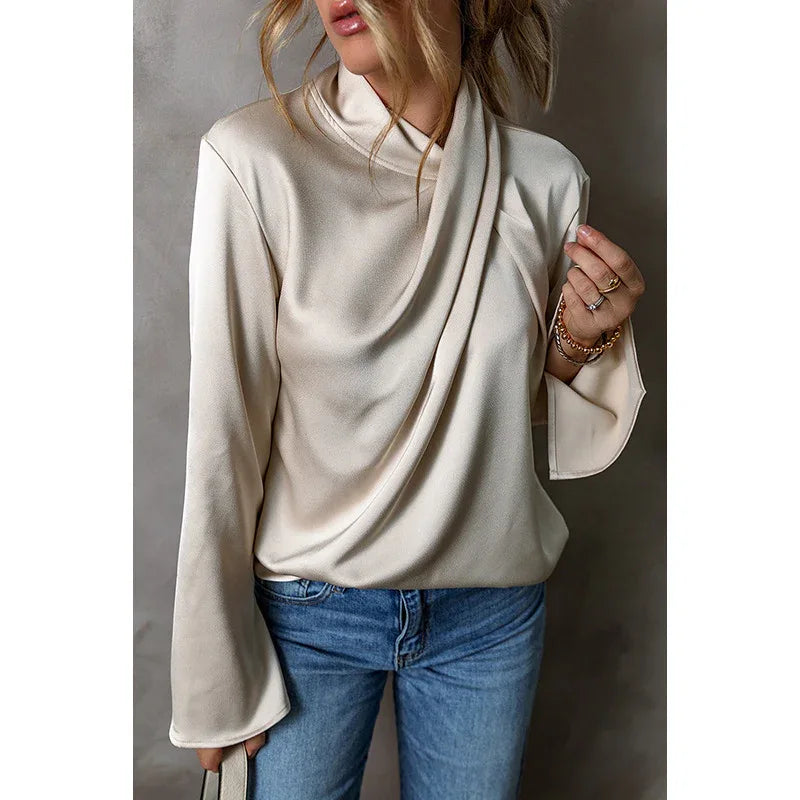 Women's Solid Color Satin Chiffon Blouse - Gizmo Galaxy