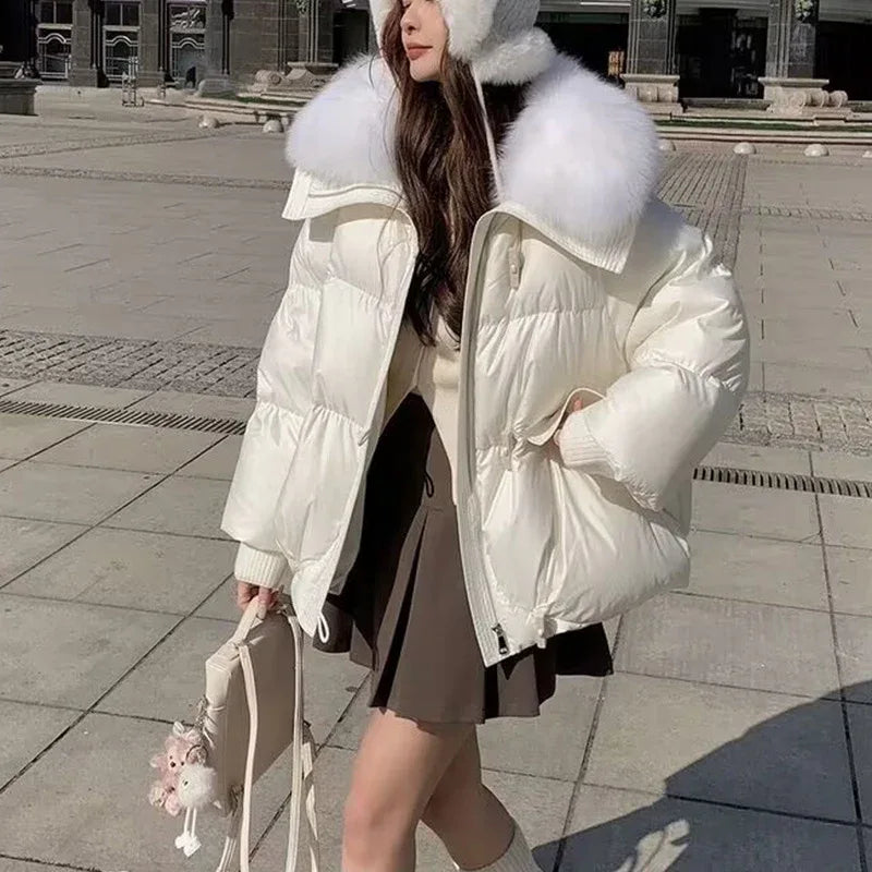 Down Cotton-padded Jacket Women's Short Fur Collar Thickened Coat Winter Clothing - Gizmo Galaxy