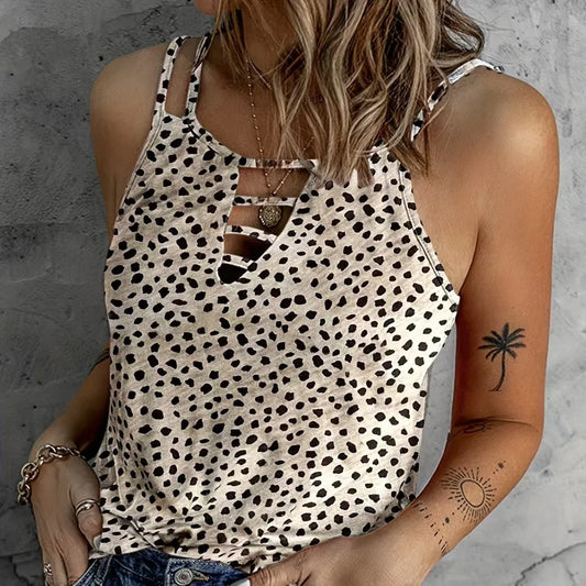 Ladies' Fashionable Casual Solid Color Printed Polka Dot Vest Top - Gizmo Galaxy