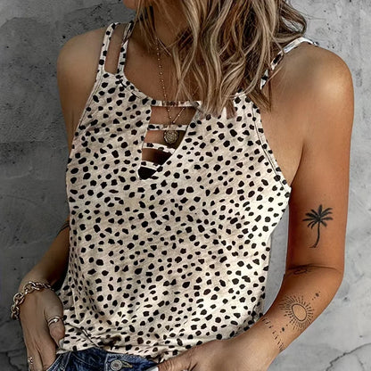 Ladies' Fashionable Casual Solid Color Printed Polka Dot Vest Top - Gizmo Galaxy