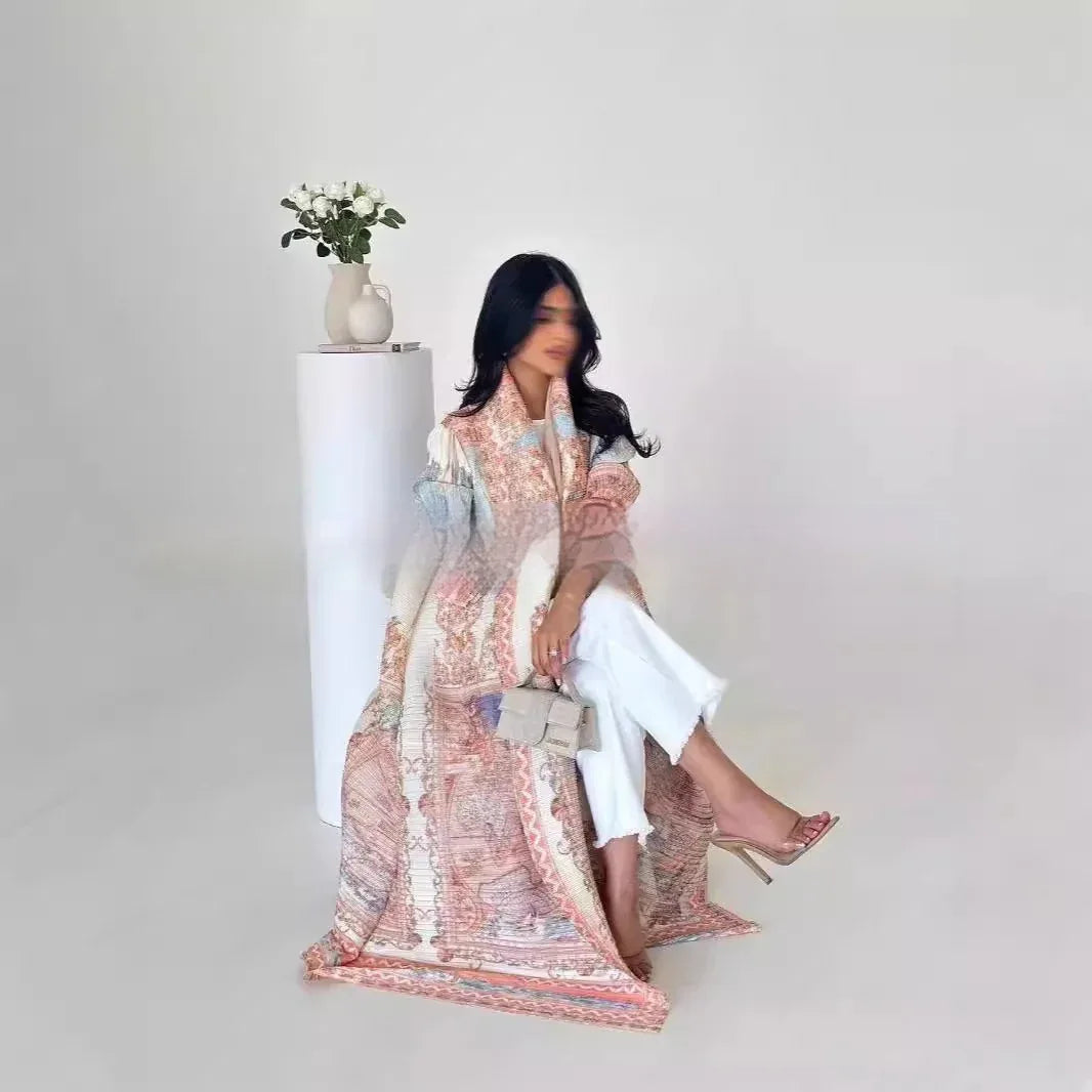 Pleated Trench Djellaba Hot-selling Printed Shawl Cardigan Ethnic Style Cloak Coat - Gizmo Galaxy