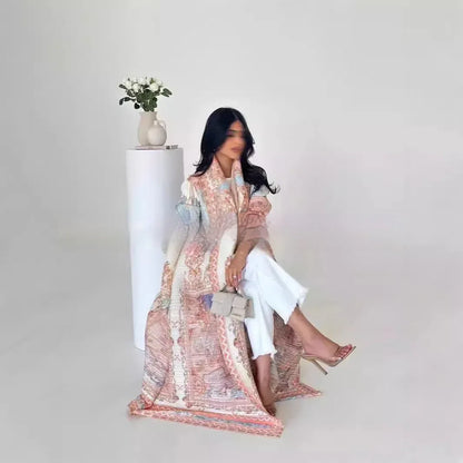 Pleated Trench Djellaba Hot-selling Printed Shawl Cardigan Ethnic Style Cloak Coat - Gizmo Galaxy