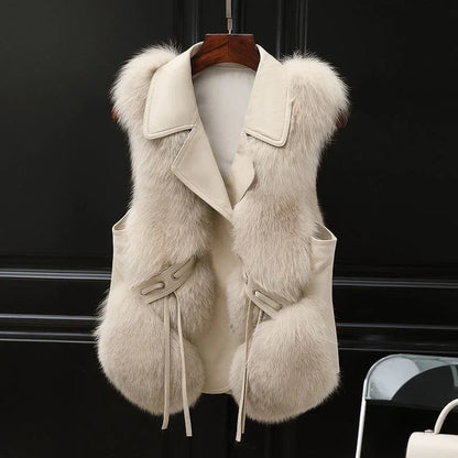 Fur Vest Short Coat Autumn And Winter New Patchwork Winter Fox Fur Jacket Women Short Artificial Fur Coat Elegant Female Warm Vest - Gizmo Galaxy