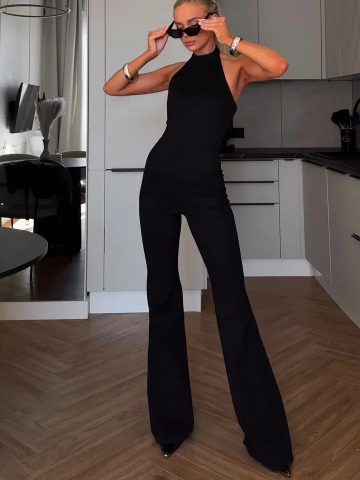 Black Halter Sleeveless Jumpsuit - Gizmo Galaxy