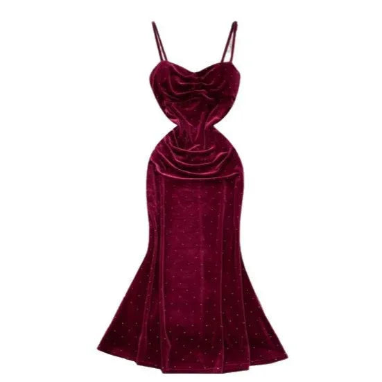 Women's Sexy Socialite Pleated Waist Tight Suspender Dress - Gizmo Galaxy