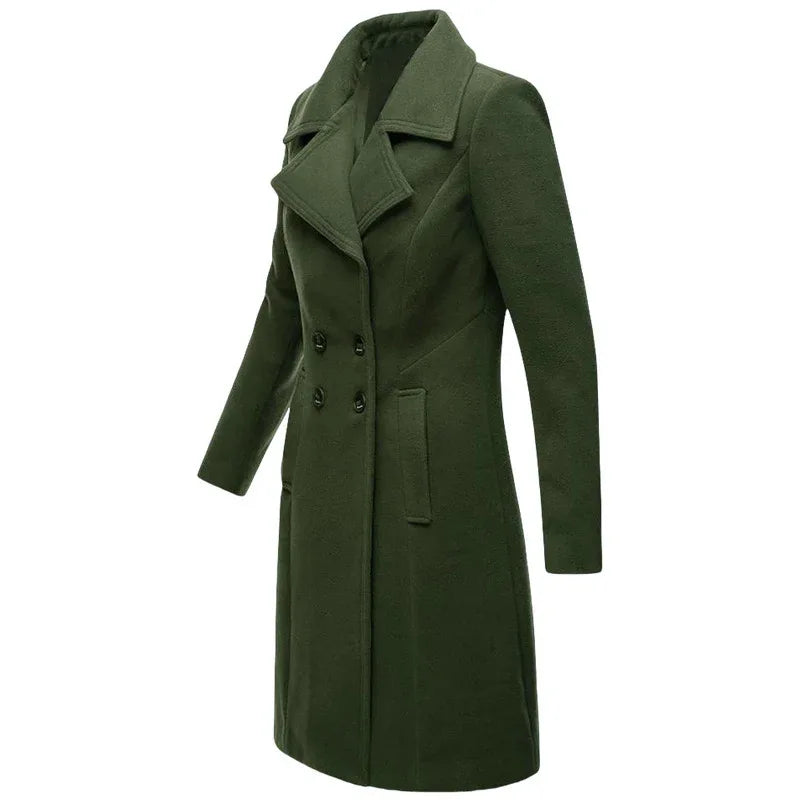 Long Woolen Women's Coat Indoor And Outdoor Casual Jacket Double Breasted - Gizmo Galaxy