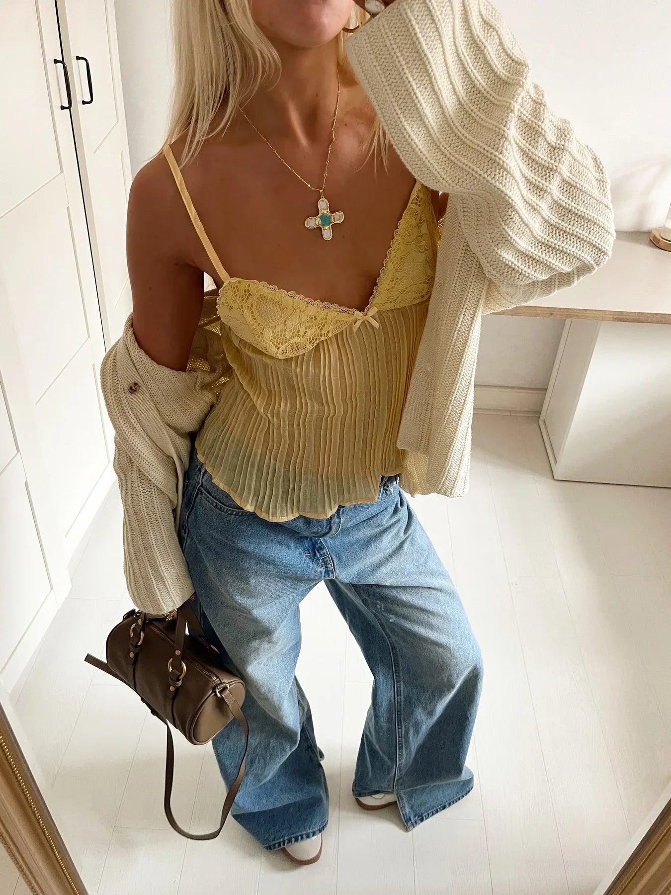 Yellow Lace Pleated Tank Top - Gizmo Galaxy