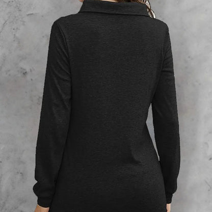 Women's Fashionable Long Sleeved Hood Collar Button Waist Top T-shirt - Gizmo Galaxy