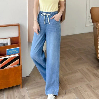 New Arrival Summer Thin Stretch Straight Elastic Denim Jeans In Lyocell Tencel - Gizmo Galaxy