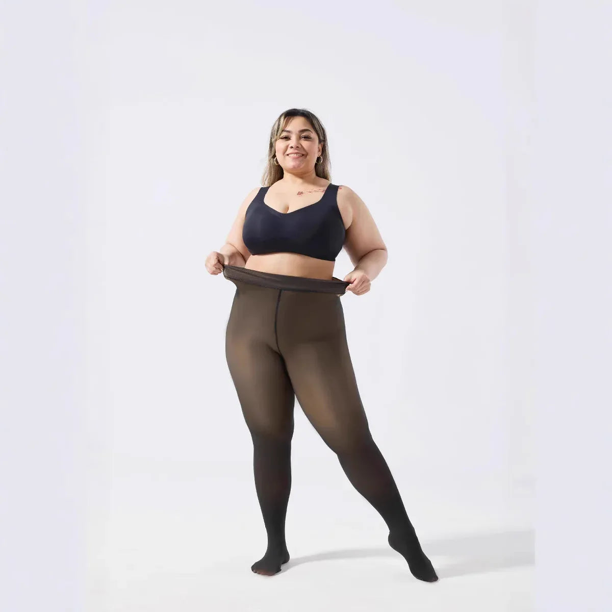 Plus-size Black Sheer Fleece-lined Leggings - Gizmo Galaxy