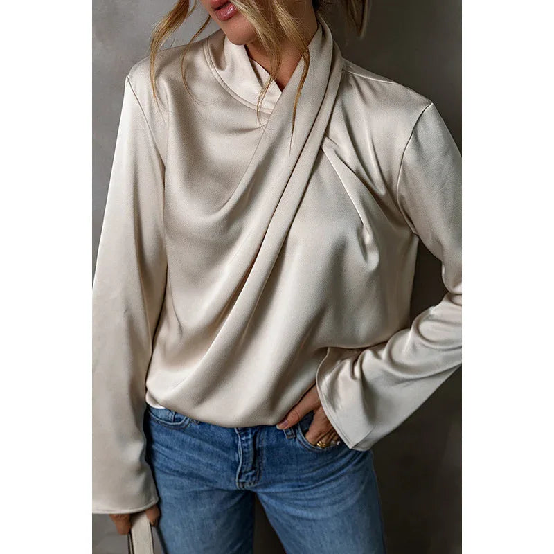 Women's Solid Color Satin Chiffon Blouse - Gizmo Galaxy