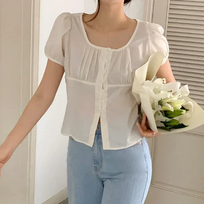 French Gentle Beige Apricot Small Shirt Top Women - Gizmo Galaxy