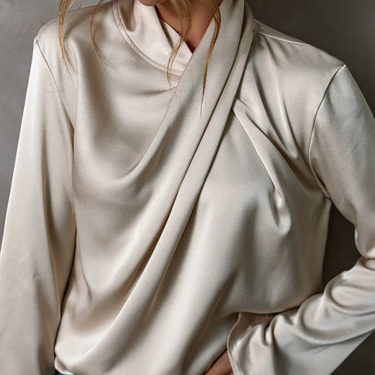 Women's Solid Color Satin Chiffon Blouse - Gizmo Galaxy