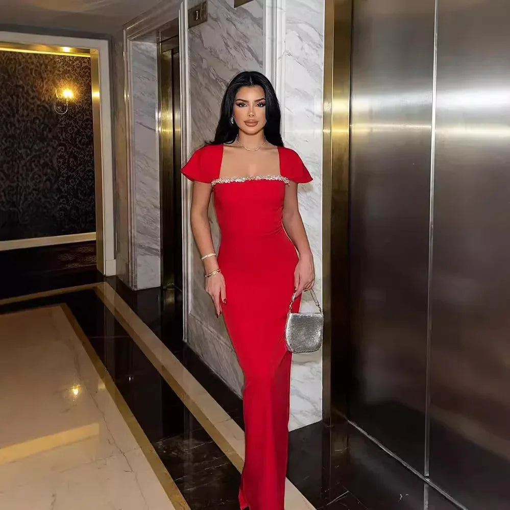 Solid Color Diamond Evening Dress - Gizmo Galaxy
