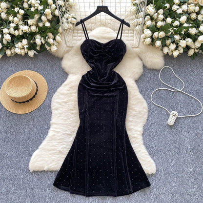 Women's Sexy Socialite Pleated Waist Tight Suspender Dress - Gizmo Galaxy