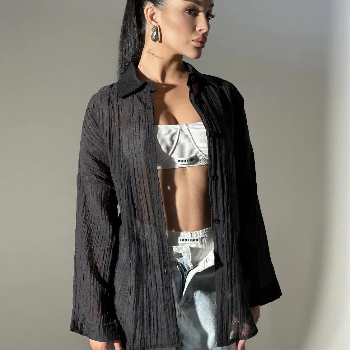 Comfortable Collar Decorated With Buttons Casual Top - Gizmo Galaxy