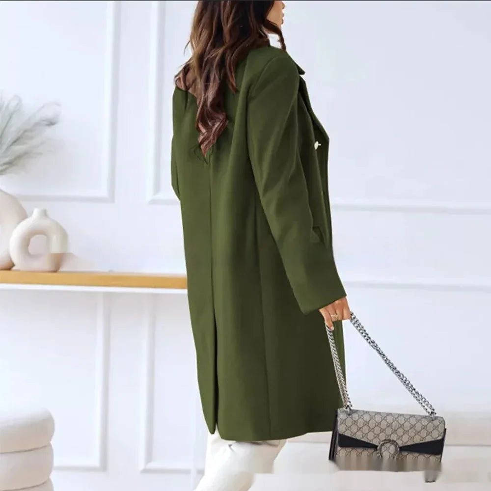 Simple Double Breasted Woolen Coat For Women - Gizmo Galaxy