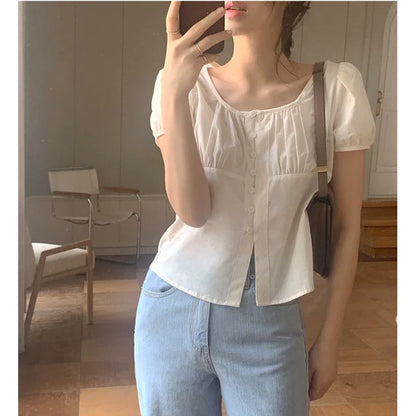 French Gentle Beige Apricot Small Shirt Top Women - Gizmo Galaxy