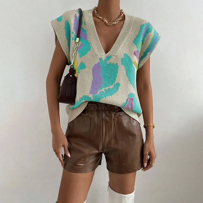 Knitted Vest V-neck Thread Jacquard Vest - Gizmo Galaxy