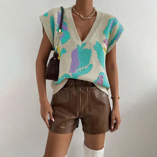 Knitted Vest V-neck Thread Jacquard Vest - Gizmo Galaxy