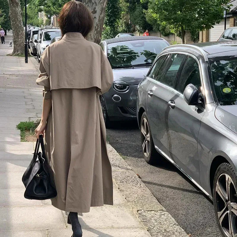 Graceful Stand Collar Loose Slimming Long Below The Knee Trench Coat - Gizmo Galaxy